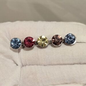 Vintage Rainbow Swarovski Crystal Silver Tone Brooch Multicolor Family Mother